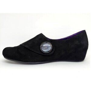 Vaneli Women's Black Suede Wedge Slip On Shoe With Velcro Strap Size 10